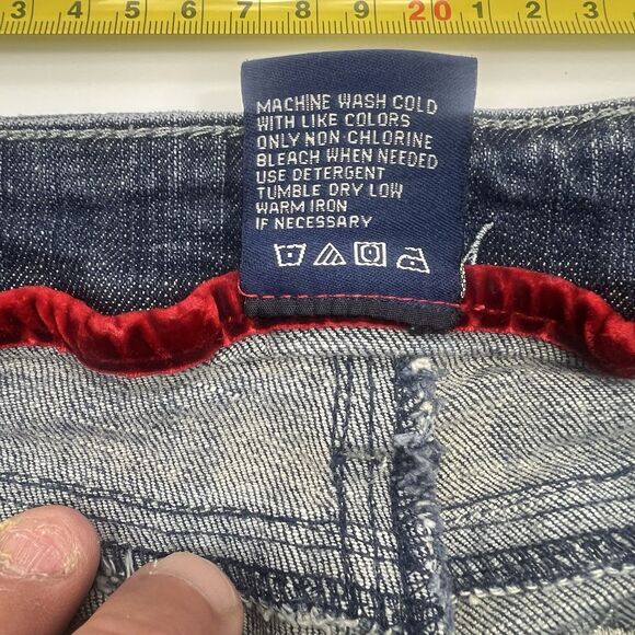 Vanity Pants Women 27/31 Blue Denim Jean Flared Embroidered Med Wash Low Rise - Picture 13 of 16